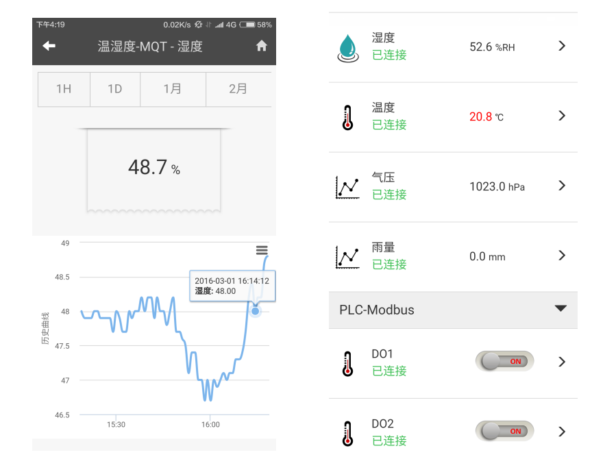 物聯網平臺手機顯示界面圖